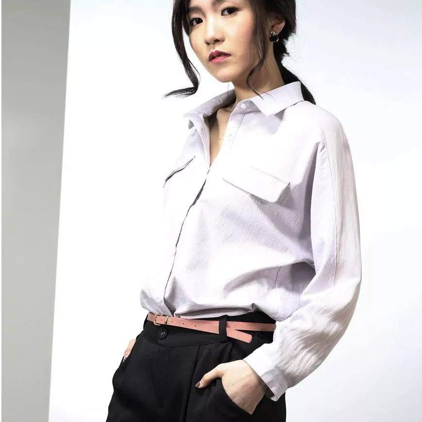 韓國空運 正韓 質感顯瘦配色立領寬鬆修身女襯衫上衣‧2色【K040】