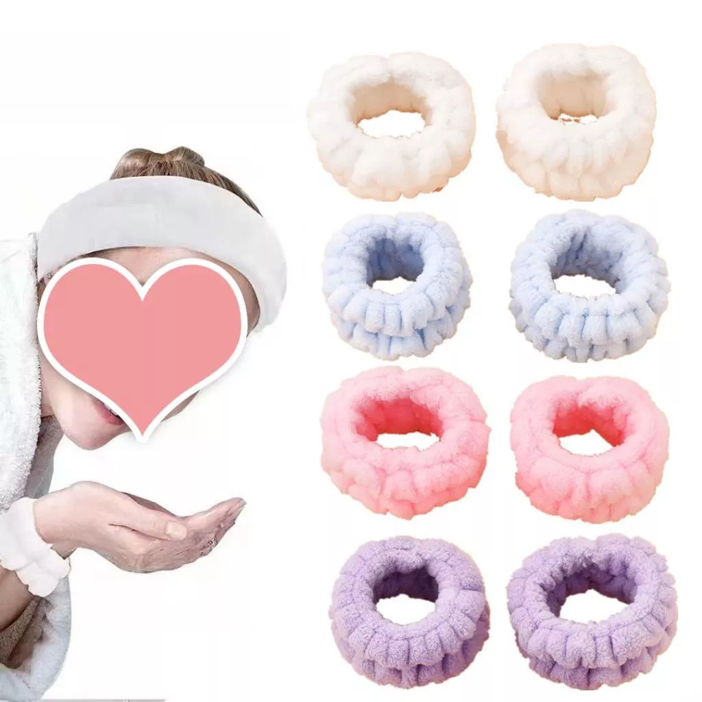 加厚法蘭絨珊瑚絨洗臉女腕帶敷面膜專用創意 粉色 少女發箍 洗臉髮帶