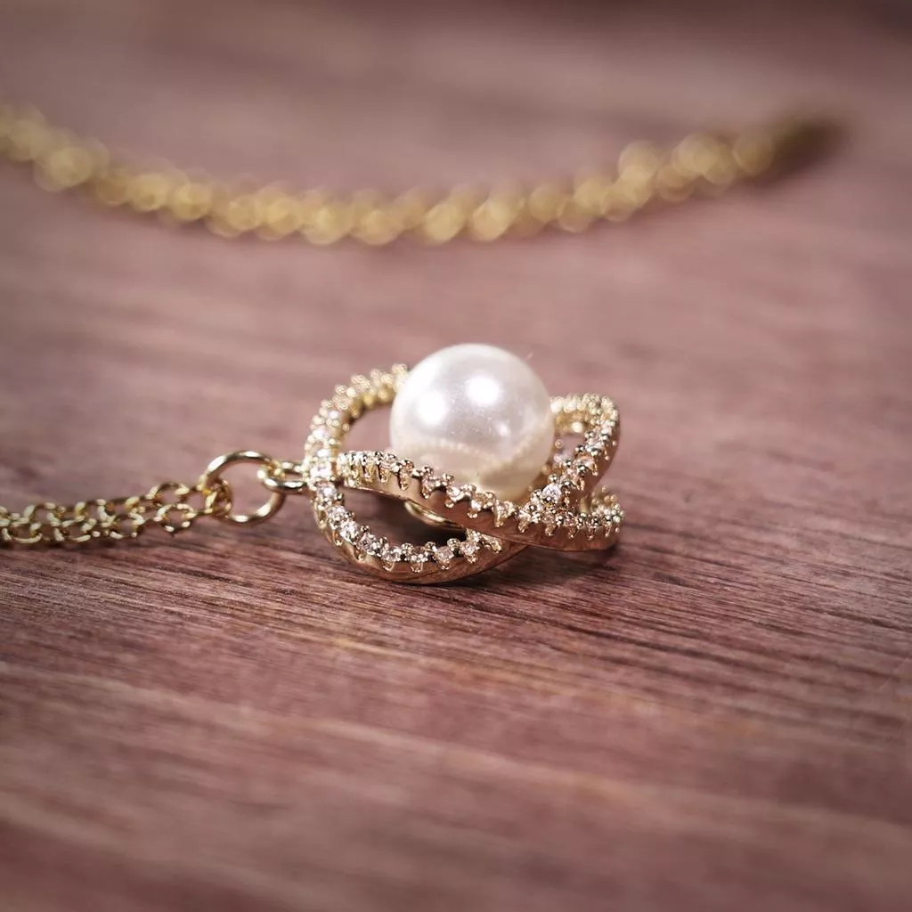 韓系 星球水鑽珍珠感項鍊 女 簡約 鎖骨鏈 氣質項鏈 飾品 短練 簡約 短鏈