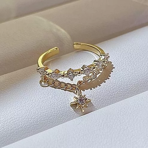 垂墜鍊條水鑽造型戒指簡約氣質 風 指環 手 飾品 開口可調節