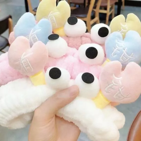 可愛❤️愛心 洗臉髮帶 螃蟹束髮帶洗臉固定卡通法蘭絨髮箍 彈性可愛 髮飾 洗臉髮圈 洗臉髮帶  明星