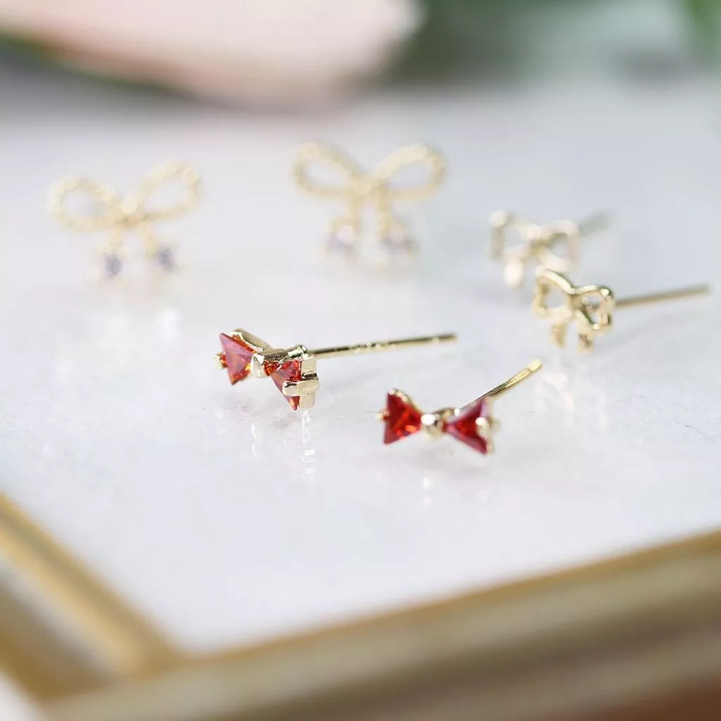 韓款 可愛蝴蝶結水鑽小耳釘 水鑽 耳釘 耳飾 耳環 耳針 女 飾品 六件組