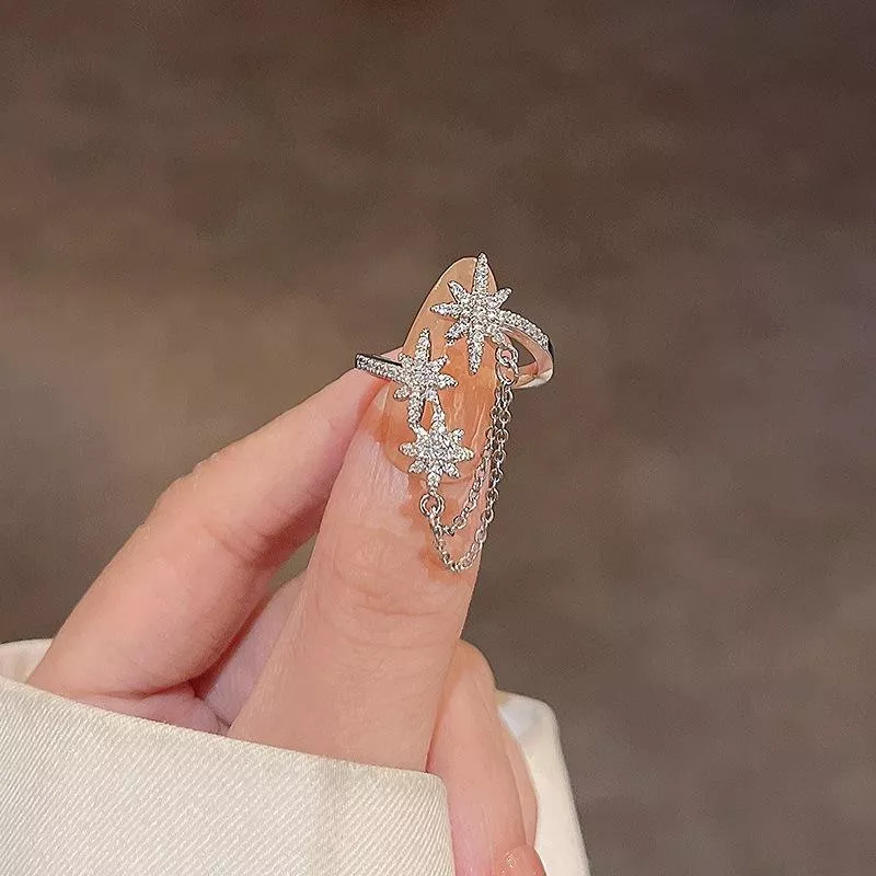 雪花滿版鍊條水鑽造型戒指簡約氣質 風 指環 手 飾品 開口可調節