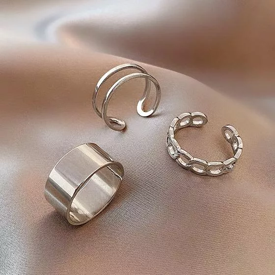 韓款三環戒指簡約氣質 風 指環 手 飾品 開口可調節 銀