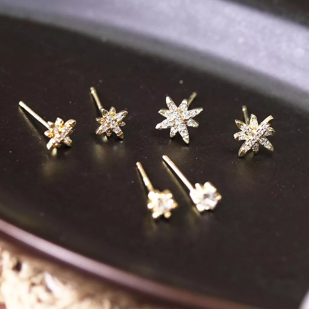 韓款 氣質簡約雪花水鑽小耳釘 水鑽 耳釘 耳飾 耳環 耳針 女 飾品 六件組