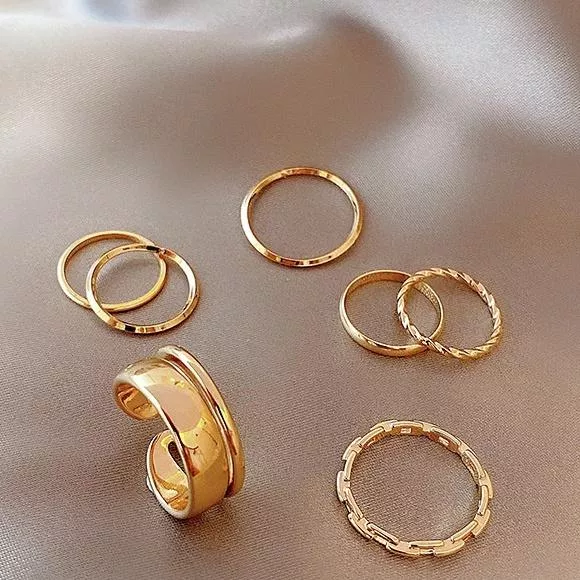 韓款戒指 簡約 氣質 風 指環 手 飾品 開口可調節 關節戒指食指戒指時尚百搭食指戒 7組合戒指