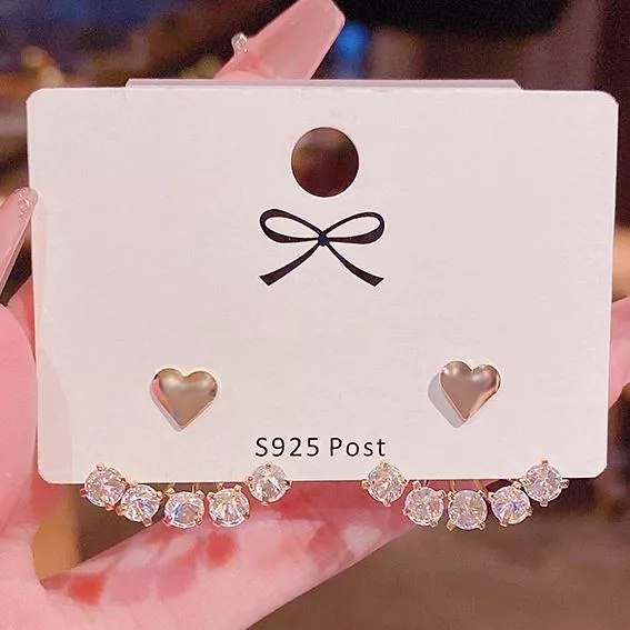 韓款 水鑽愛心 耳釘 耳飾 耳環 耳針 女 飾品