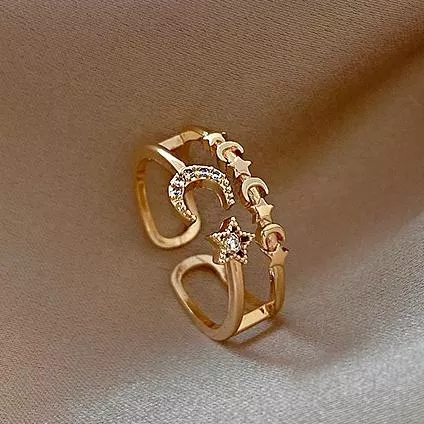 星辰月亮幾何戒指簡約氣質 風 指環 手 飾品 開口可調節 水鑽