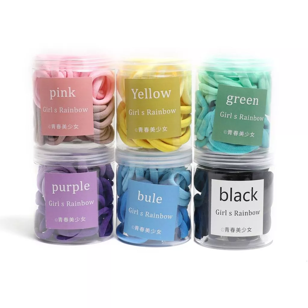 無接縫 高彈力 50條 桶裝 簡約無接縫髮圈髮繩彩色髮圈頭繩糖果色皮筋