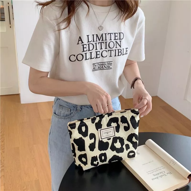 韓系豹紋帆布化妝包包 小包包 收納包