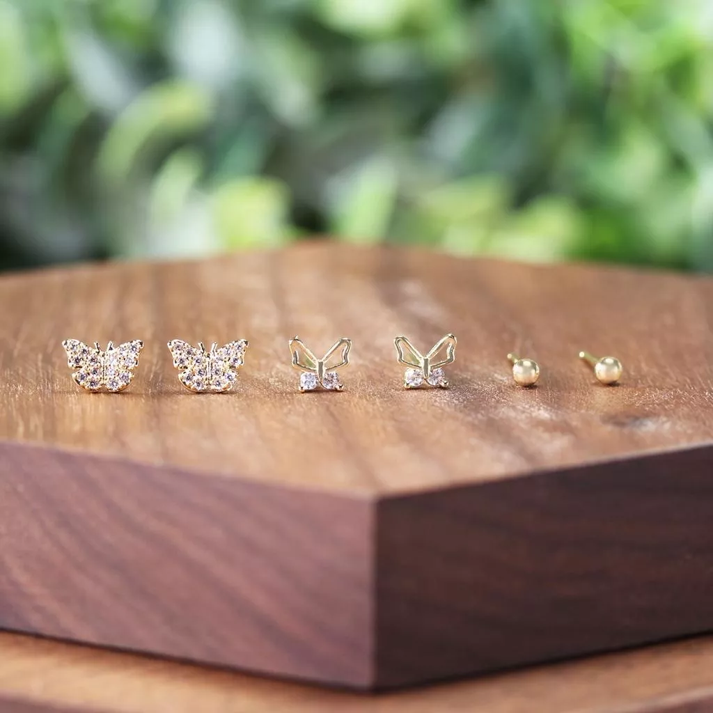 韓款 氣質簡約蝴蝶鋯石小耳釘 水鑽 耳釘 耳飾 耳環 耳針 女 飾品 六件組