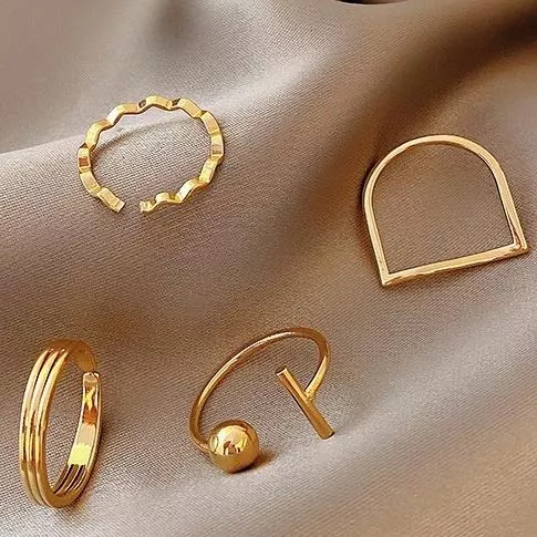 韓風簡約四環戒指簡約氣質 風 指環 手 飾品 開口可調節 一組四個