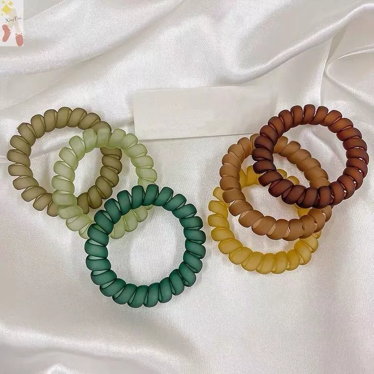 電話線髮圈 彈力 果凍色 韓國甜美少女 髮飾 紮頭髮圈 彈力橡皮筋 磨砂髮圈 造型髮圈 R1