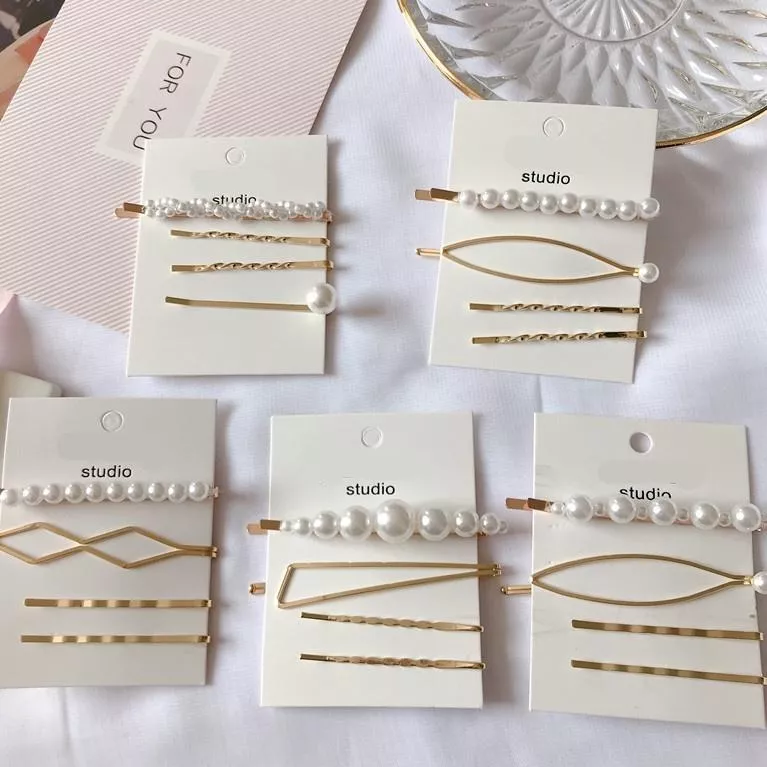 金屬瀏海髮夾 邊夾 珍珠夾 一字夾 小髮夾 四件套 R1