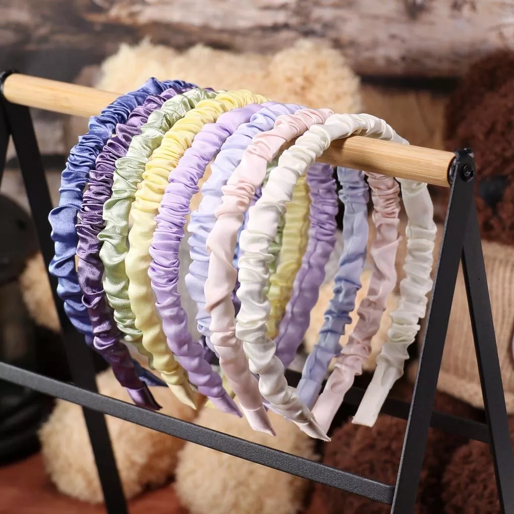 韓系緞面皺皺 褶皺 髮箍 甜美氣質髮卡 髮帶 髮飾 女 頭飾 細邊髮箍 糖果色髮箍 夏天髮箍 髮窟 髮哭 緞面髮箍 輕量