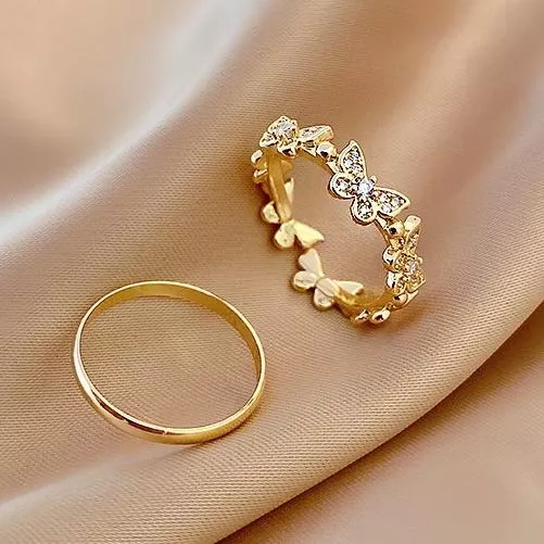 蝴蝶水鑽造型戒指簡約氣質 風 指環 手 飾品 開口可調節 雙戒指