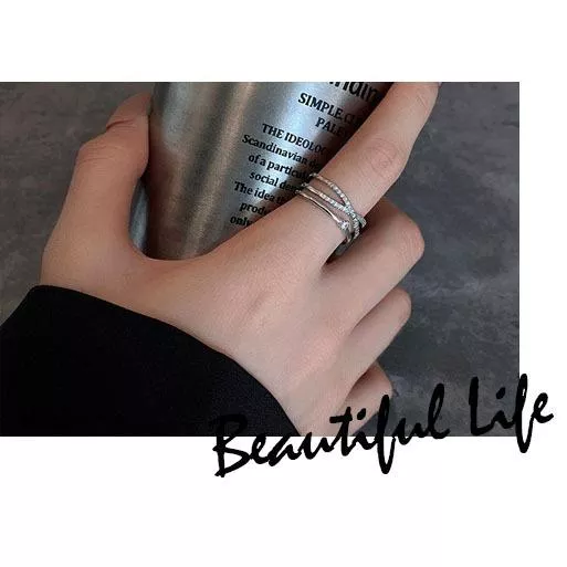 簡約交叉水鑽造型戒指 簡約氣質 風 指環 手 飾品 開口可調節
