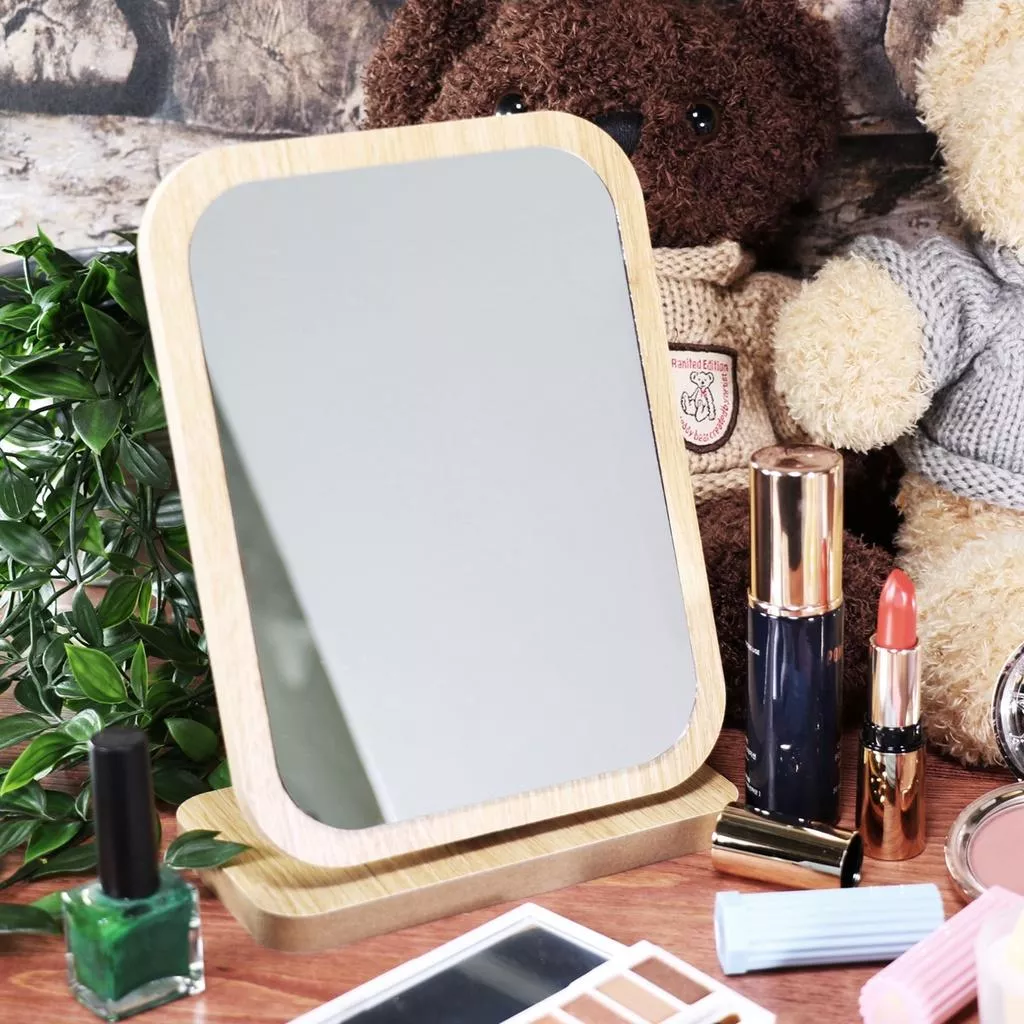 簡約日風復古木質化妝鏡學生宿舍便攜檯式桌面梳妝鏡子折疊化妝鏡 美妝工具