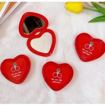 愛心折疊小鏡 可愛 櫻桃 愛心 形狀迷你小鏡子隨手補妝化妝鏡 雙面便攜隨身鏡子