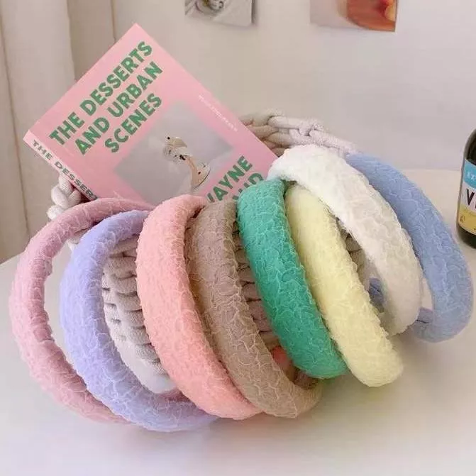 韓系 寬邊海綿糖果色褶皺雪紡泡泡髮箍增高 女 甜美 田園風 頭箍 頭飾