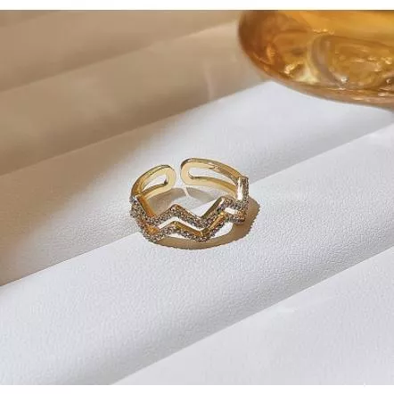 波浪水鑽造型戒指簡約氣質 風 指環 手 水鑽 飾品 開口可調節