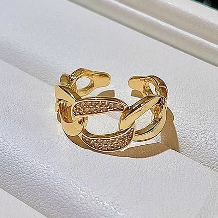 鏈條造型水鑽戒指簡約氣質 風 指環 手 飾品 開口可調節