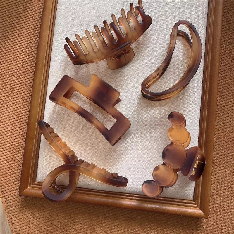 琥珀色秋冬色系復古霧面磨砂大號髮夾抓夾氣質棕色啞光後腦勺髮卡鯊魚夾邊夾大嘴夾