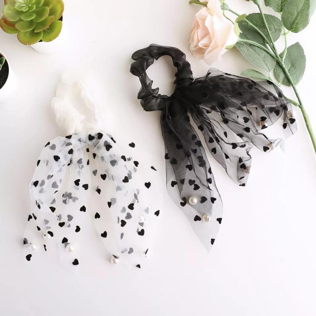 韓款 紗網 仙氣綁髮 髮圈 珍珠髮圈 大腸圈 R1