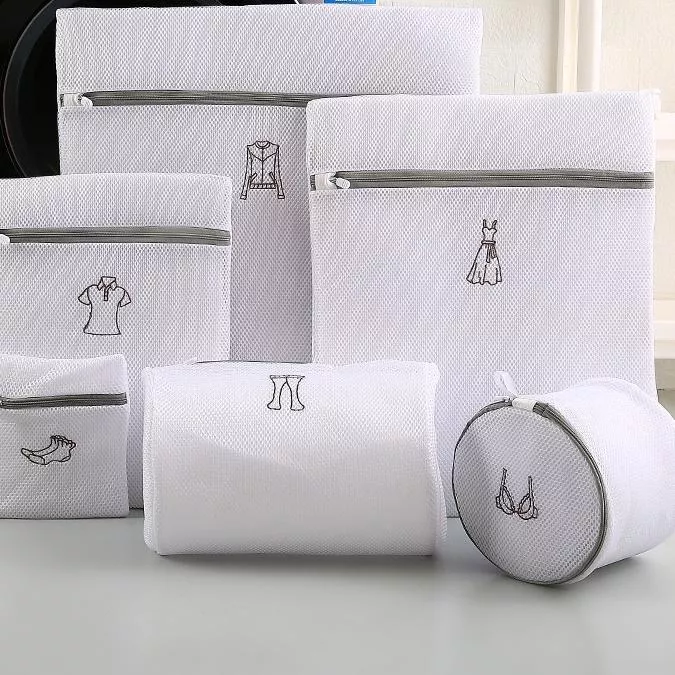 三明治刺繡內衣洗護網袋洗衣機專用防變形文胸洗衣袋 六件組