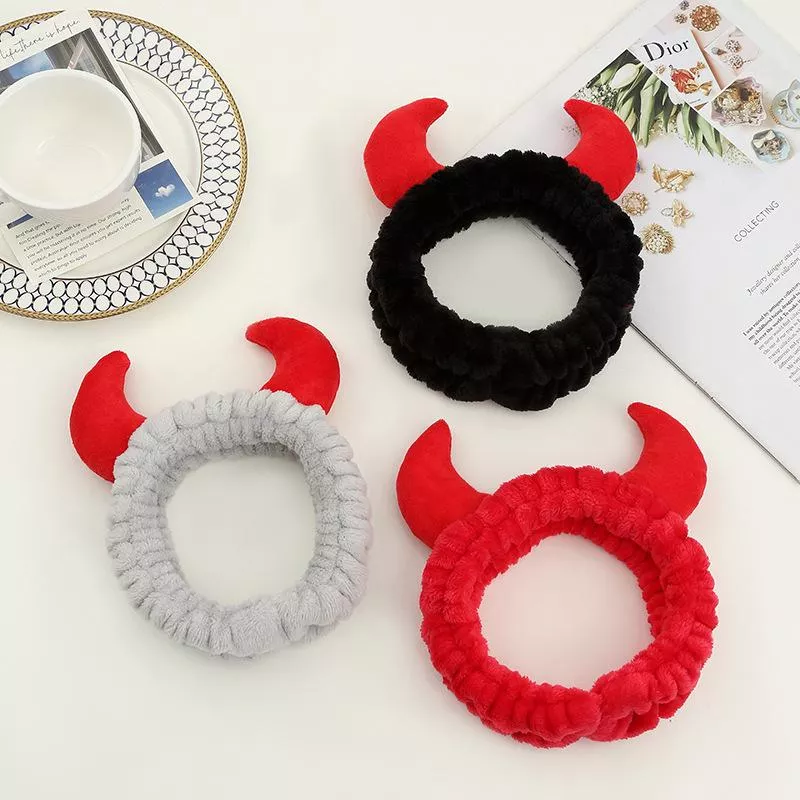 小惡魔 洗臉髮箍 女 牛角髮帶 卡通 美妝束髮帶 洗臉髮帶