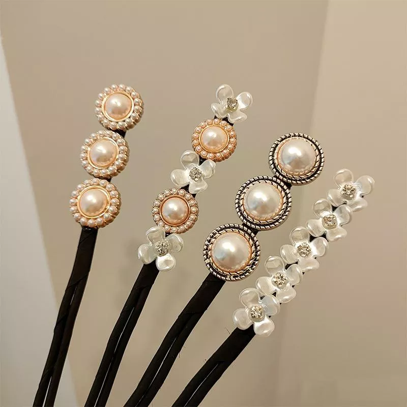 復古超仙珍珠盤髮器 優雅蓬鬆頭飾 懶人丸子頭髮飾 復古氣質花朵盤髮神器