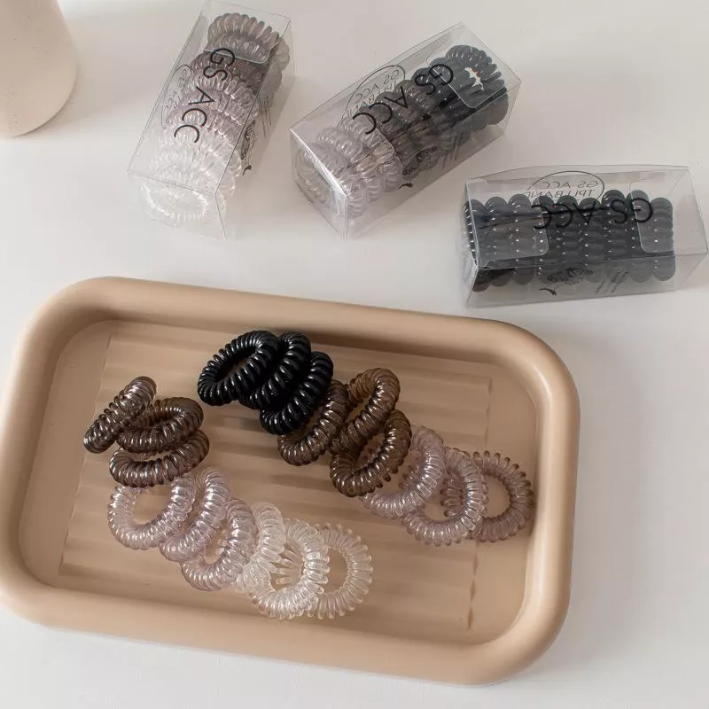 透明電話線髮圈髮繩 盒裝小號 簡約 黑色皮筋紮頭繩 髮飾