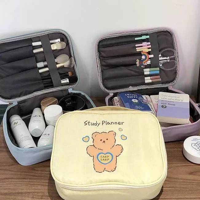 日系 萌萌小熊化妝包 學生收納包少女便攜隨身洗漱包大容量
