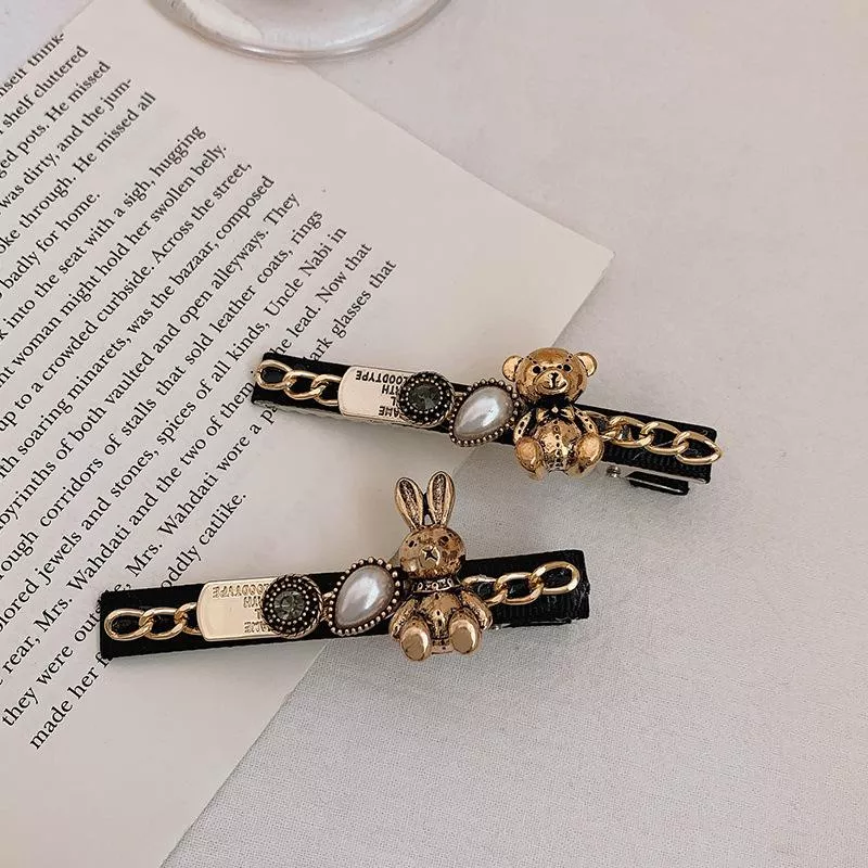 復古小熊髮夾 邊夾 後腦勺夾子 頭飾 仿珍珠發飾髮夾女韓國網紅氣質鴨嘴夾頭飾 髮飾