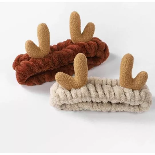 可愛❤️愛心 洗臉髮帶 動物小鹿角束髮帶洗臉固定卡通法蘭絨髮箍 彈性可愛 髮飾 洗臉髮圈 洗臉髮帶 R1