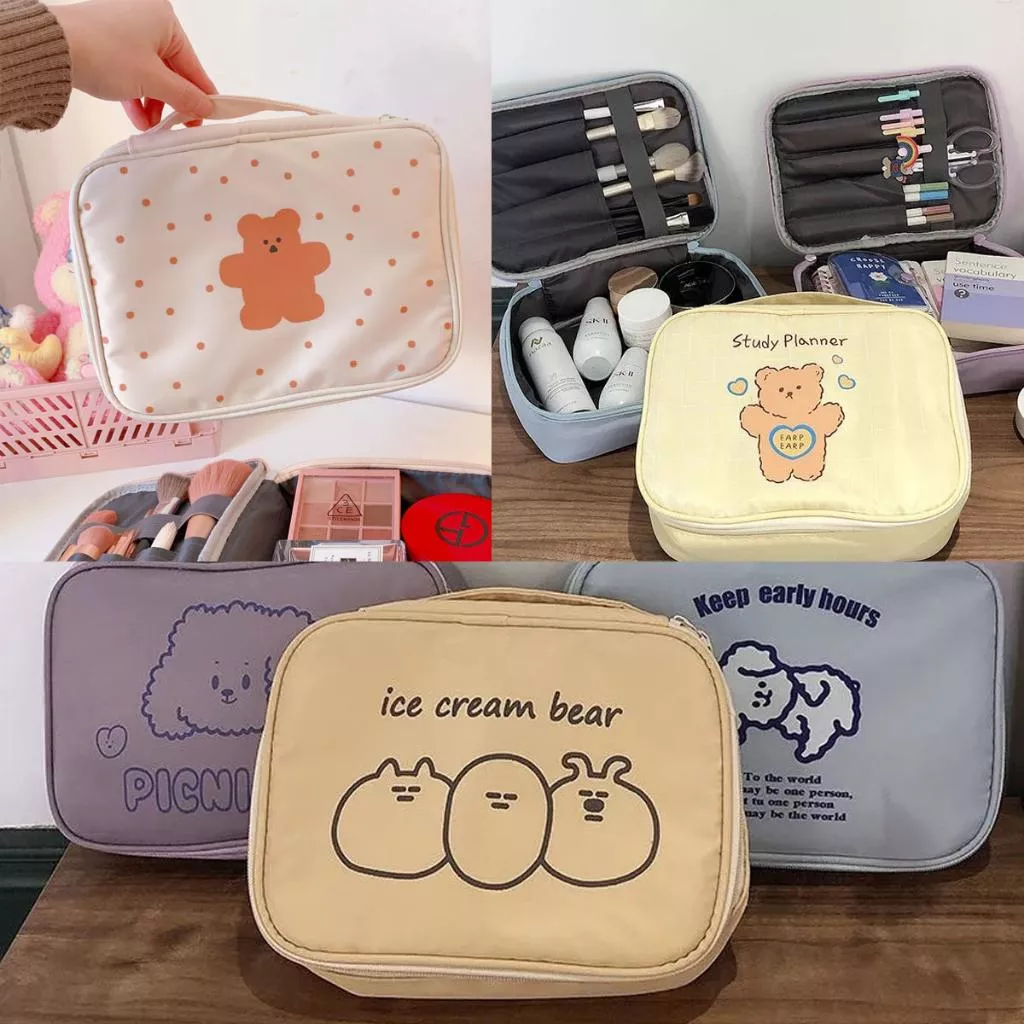 印花小熊化妝包 大容量防水化妝包 收納袋 筆袋 化妝刷收納