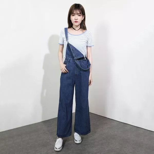 兩穿微彈性活動式可拆單寧牛仔褲子吊帶長褲吊帶褲 A101