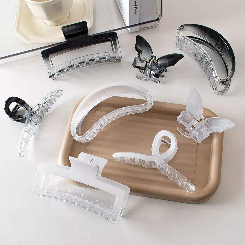 法式 優雅 漸變色 交叉 長方形抓夾 馬尾 碎髮 慵懶 後腦勺 鯊魚夾 洗臉外出髮夾 透明 髮飾