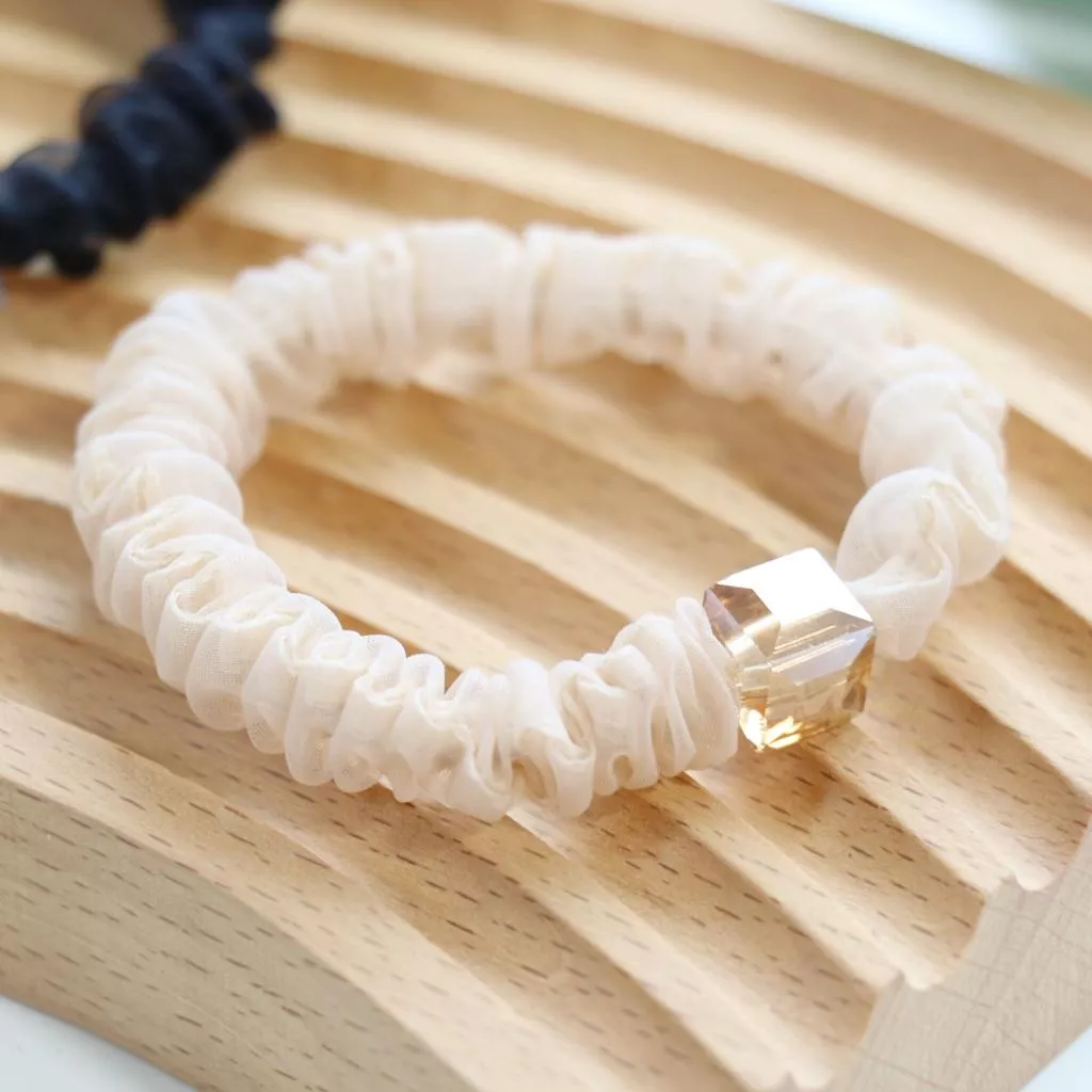 高級感 仙女網紗褶皺髮圈 女馬尾 綁頭髮 頭飾 皮筋 髮飾