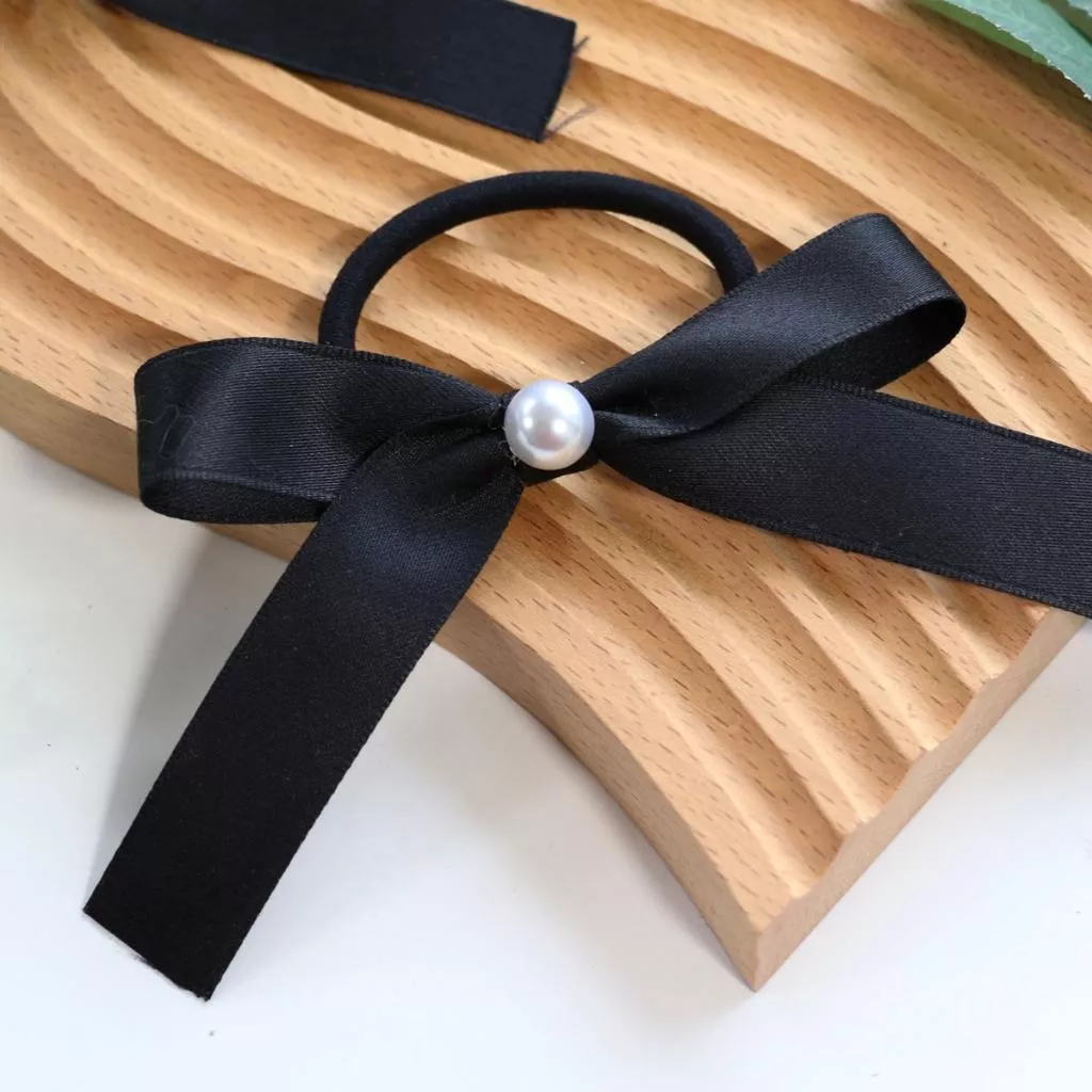 韓系氣質丸子頭必備  緞帶 蝴蝶結 髮飾髮圈髮繩綁頭髮橡皮筋 珍珠