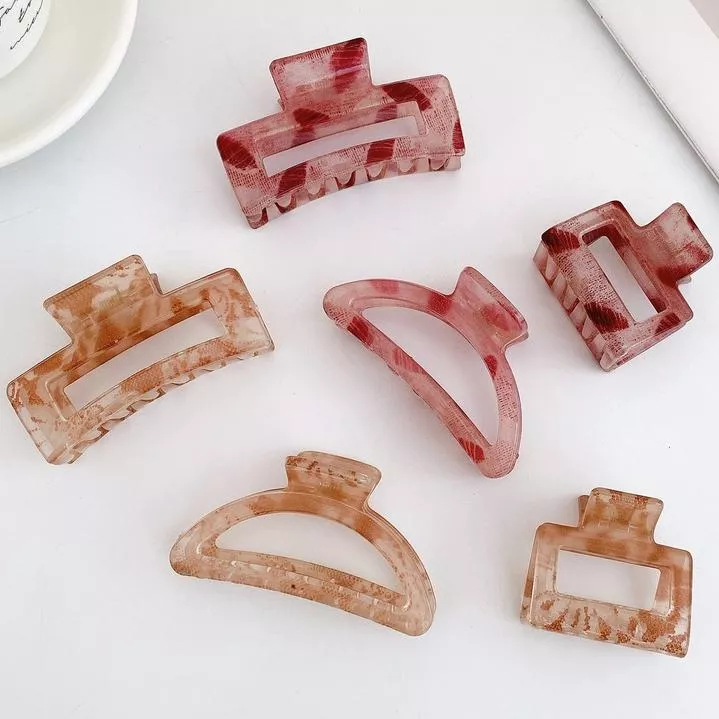 鯊魚夾 簡約後腦勺抓夾亞克力洗澡盤 髮夾 女 鯊魚夾 抓夾 髮飾 梅子色