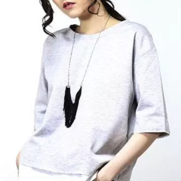 質感T恤拼接襯衫彈性蓋屁屁圓領棉質前短後長七分袖彈性設計T恤上衣‧2色