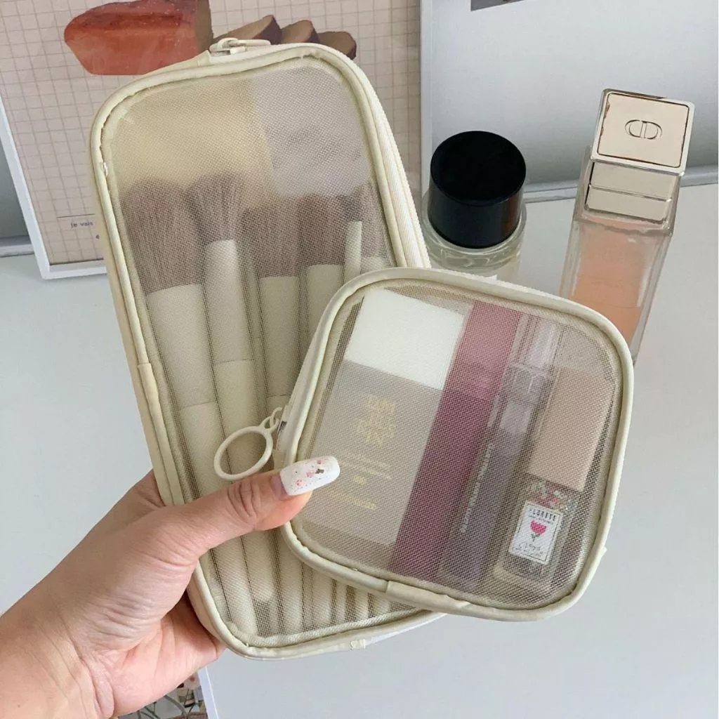 化妝包化妝刷收納包可擕式透明旅行洗漱包大容量化妝品收納包 網狀化妝包 網狀
