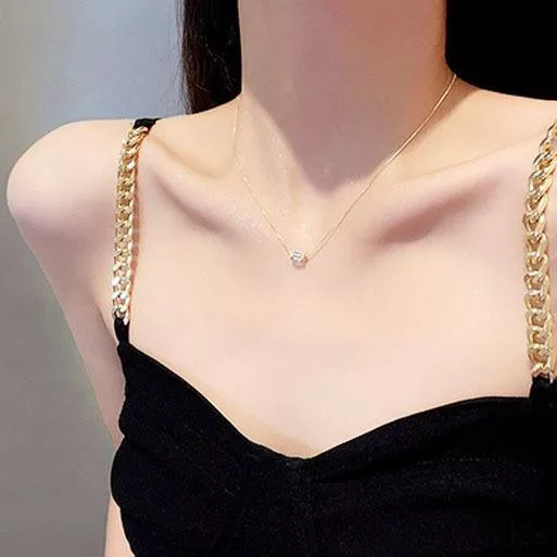 韓款 簡約水鑽項鍊 女 高級設計感 鎖骨鏈 氣質項鏈 飾品 短練 簡約 水鑽 短鏈