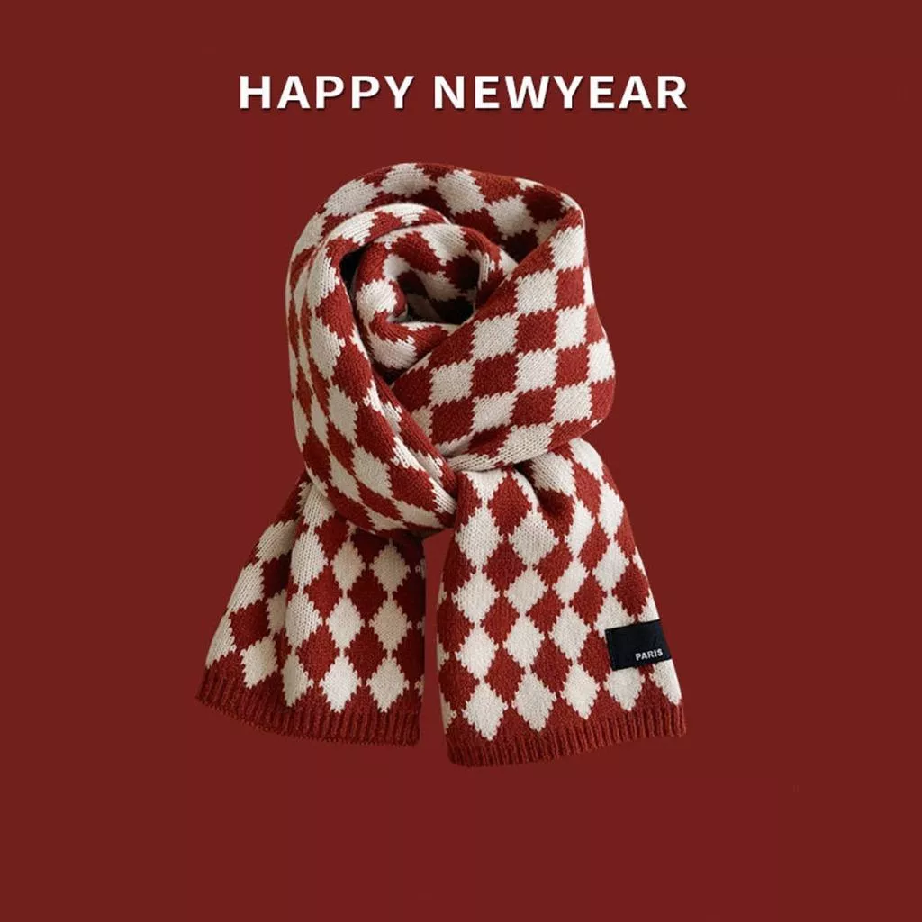 巴黎菱格紋 圍巾簡約風秋冬時尚百搭保暖圍脖男女情侶 高級感 圍巾圍脖 冬季 針織圍巾 格紋圍巾 格紋