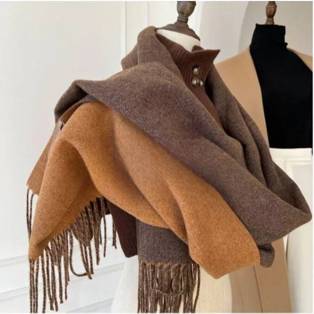 圍巾 輕奢~大衣伴侶雙面可用仿澳洲羊毛羊絨圍巾 披肩(焦糖色)