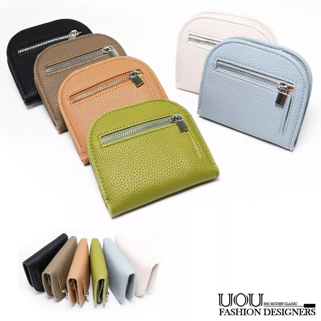 韓系質感拉鍊款短夾 零錢包 對折皮夾 短皮夾
