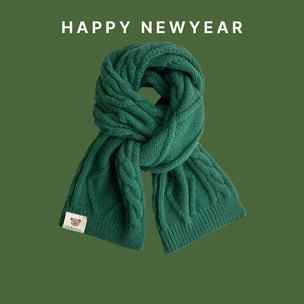 hello小熊 綠色 圍巾簡約風秋冬時尚百搭保暖圍脖男女情侶 高級感 圍巾圍脖 冬季 針織圍巾 格紋圍巾 格紋