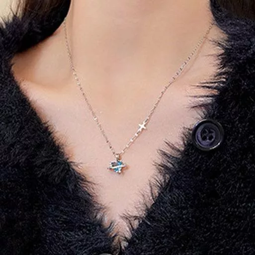 韓系 行星造型水鑽項鍊 銀色 短練 頸鍊 女 項鏈