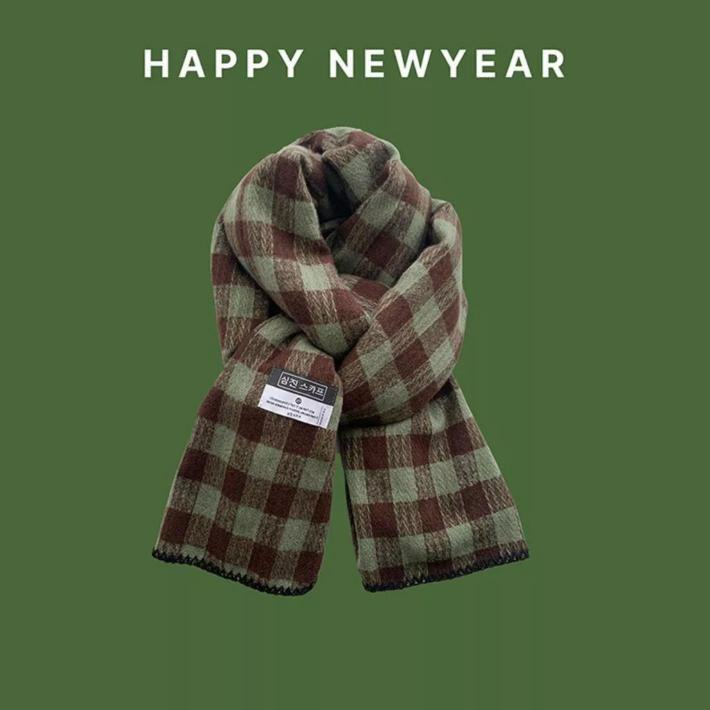 綠色雙配色蘇格蘭格紋圍巾簡約風秋冬時尚百搭保暖圍脖男女情侶 高級感 圍巾圍脖 冬季 針織圍巾 格紋圍巾 格紋